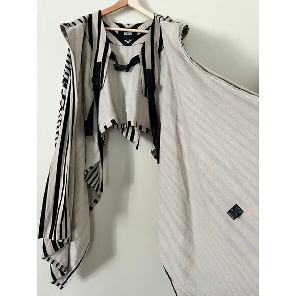 KTZ Men’s Designer Hooded Poncho Buckle Front M Stripe Streetwear Punk Runway - Picture 6 of 8